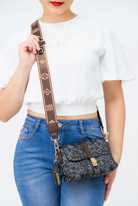 Stella Logo Crossbody Sling Bag Patterned Strap &amp; Mini Purse