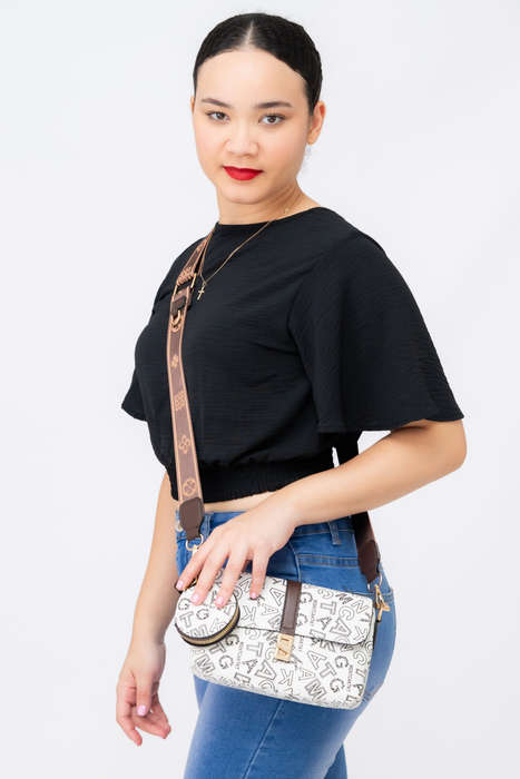 Stella Logo Crossbody Sling Bag Patterned Strap &amp; Mini Purse