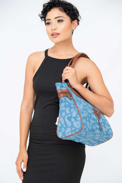 Vivace Printed Canvas Leather Tote Handbag