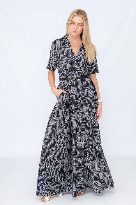Xavia Short Belted Sleeve Maxi Dress With Pockets