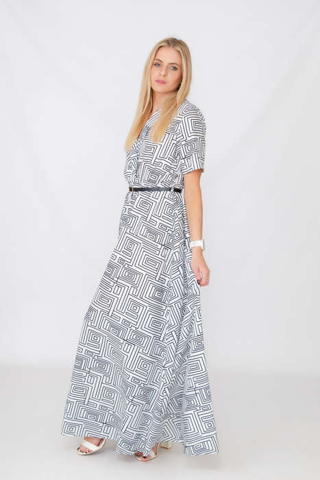 Xavia Short Belted Sleeve Maxi Dress With Pockets