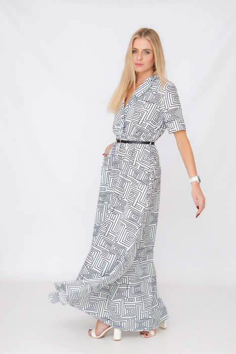 Xavia Short Belted Sleeve Maxi Dress With Pockets