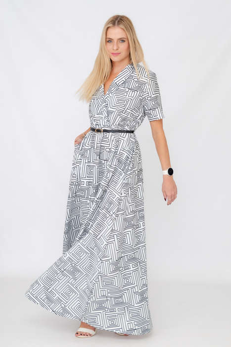 Xavia Short Belted Sleeve Maxi Dress With Pockets