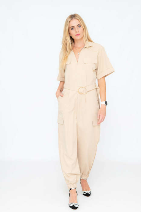 Darya Casual Chic Short Sleeve Belted Jumpsuit With Pockets