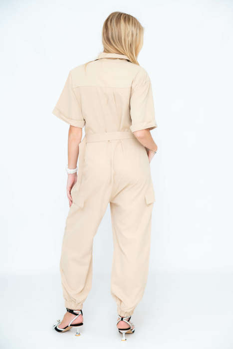 Darya Casual Chic Short Sleeve Belted Jumpsuit With Pockets