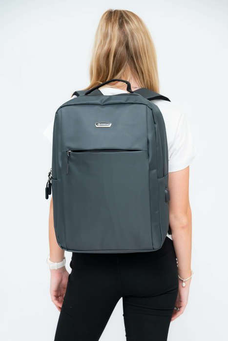 Powerland Travel Laptop Backpack Grey School Backpack Bag With Multiple Compartments &amp; Free W...
