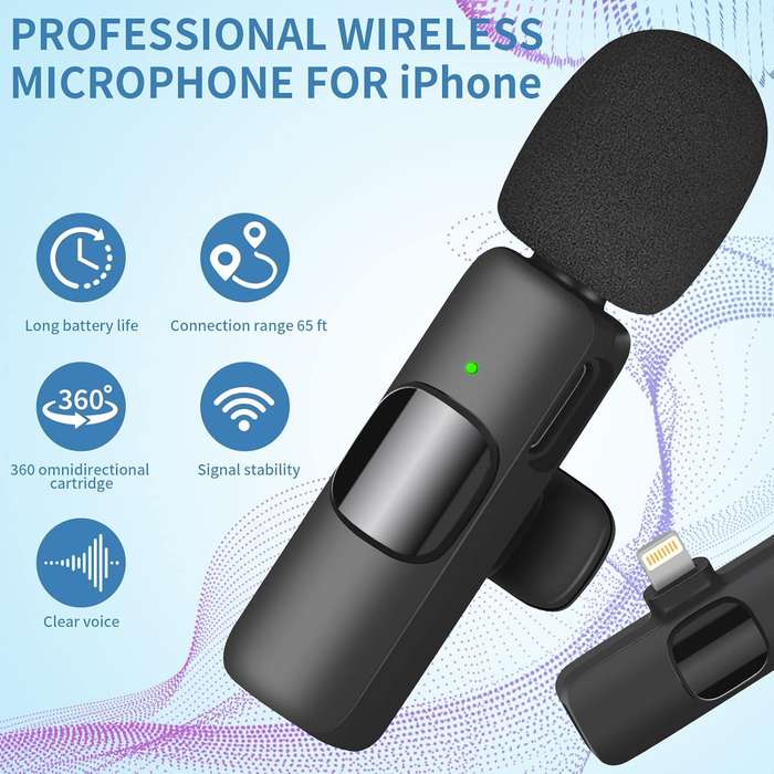 Bluetooth Mini Microphone Wireless Lavalier Noise Reduction Microphone For iPhone & iPad