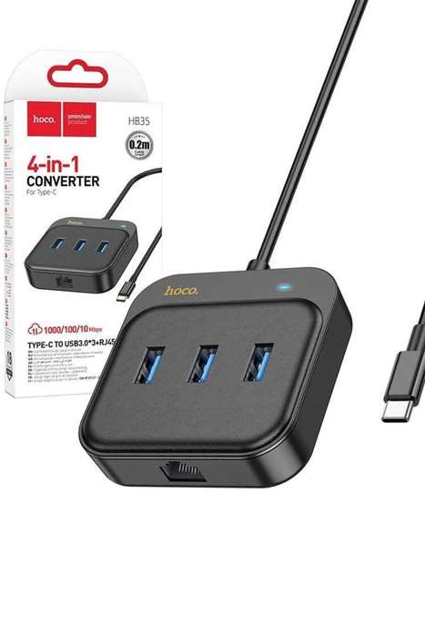 HOCO HB35 4 in 1 USB-C / Type-C to USB2.0x3+RJ45 100M Ethernet Adapter