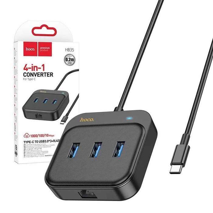 HOCO HB35 4 in 1 USB-C / Type-C to USB2.0x3+RJ45 100M Ethernet Adapter