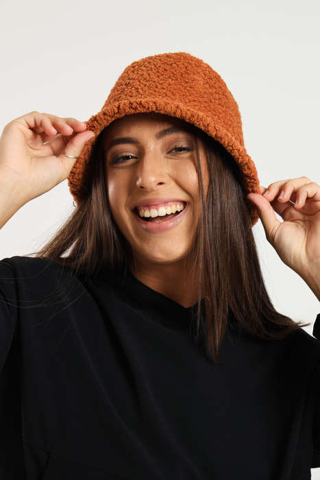 Ladies Panama Winter Fluffy Fur Knitted Bucket Hat
