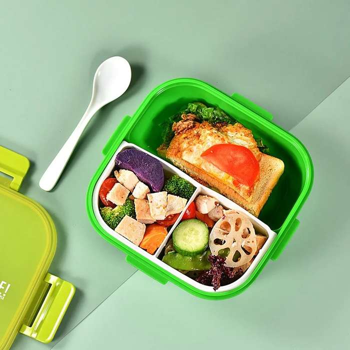 Senza Square 900ml Plastic Divided Lunch Box &amp; 350ml Water Bottle Set With Spoon