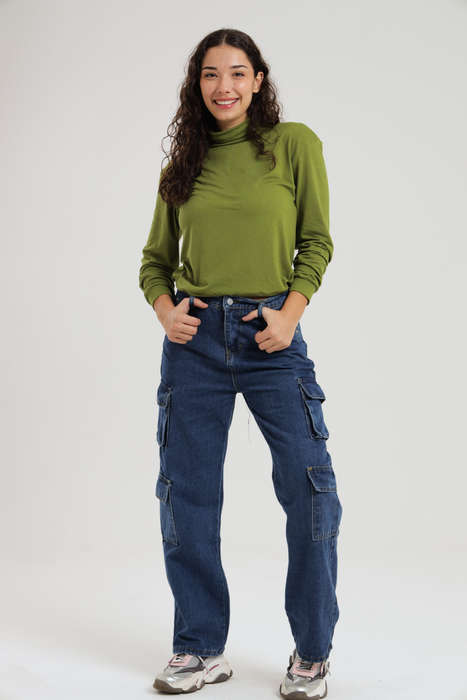 Ladies Blue High Waist Boyfriend Jeans With Side Pockets