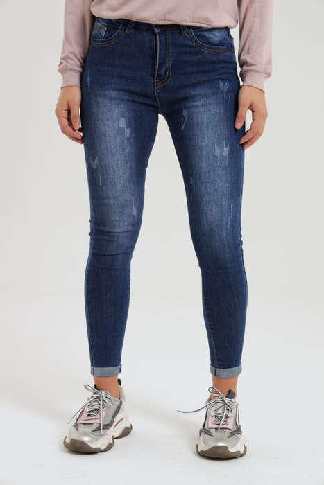 Ladies Blue High Rise Ripped Stretch Skinny Jeans