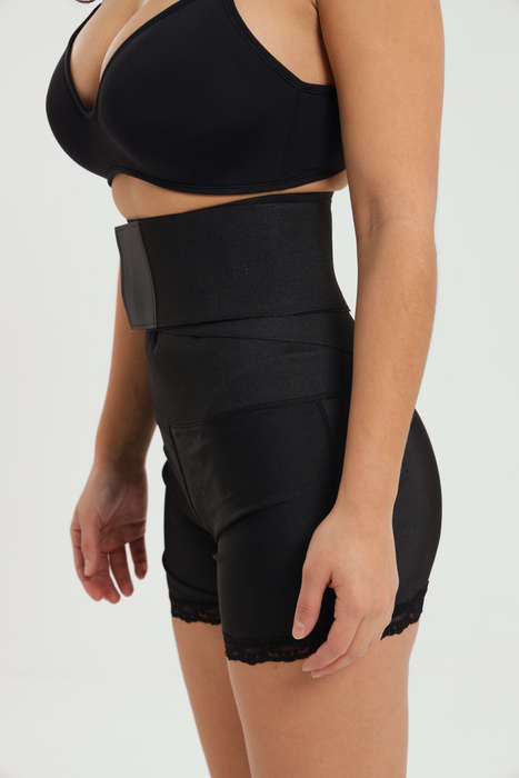 Senza 2 In 1 Fine Body Tummy Wrap Sport Shaper Cincher With Built In Comfort Shorts Black