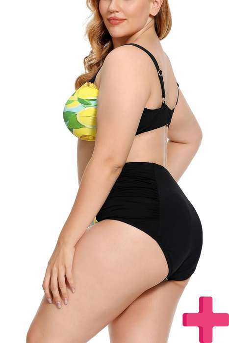 Ladies Plus Size High Waisted 2 Pcs Bikini Tummy Control Swimwear