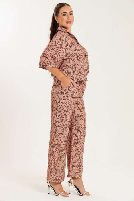 Leah Abstract Print Ladies 2 Piece Shirt and Trouser Co-Ord Set
