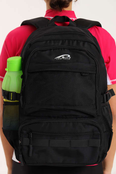 Powerland Laptop Backpack Black School Bag With Multiple Compartments &amp; Free Water Bottle