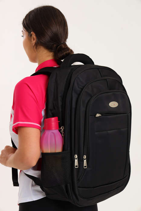 Powerland Large Black School Backpack or Laptop Bag With Free Water Bottle 500mm X 390mm