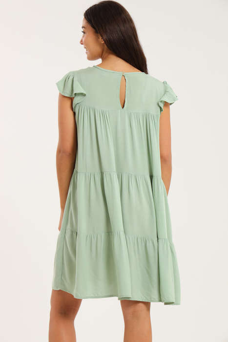 Ruffle Short Cap Sleeve Tiered Viscose Summer Dress