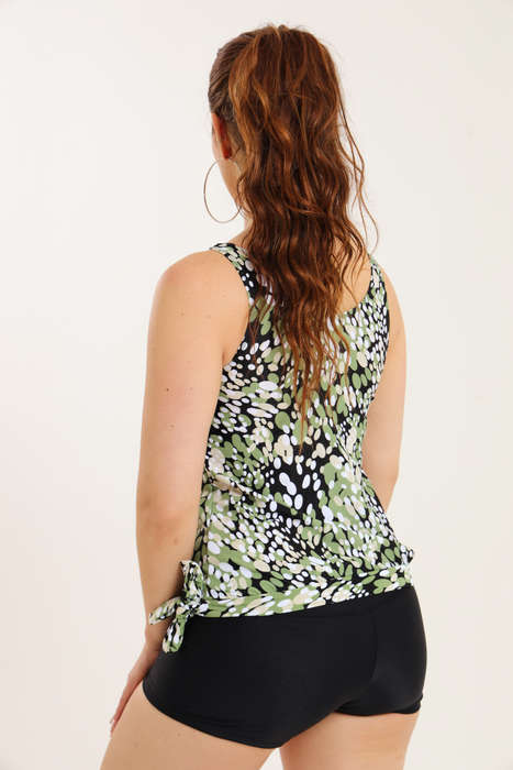 Senza® Ladies Printed Swimwear Strappy Blouson Tankini Set with Boy Shorts