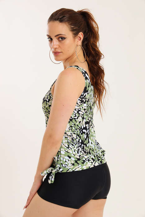 Senza® Ladies Printed Swimwear Strappy Blouson Tankini Set with Boy Shorts