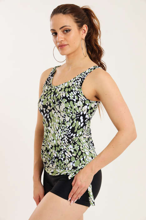Senza® Ladies Printed Swimwear Strappy Blouson Tankini Set with Boy Shorts