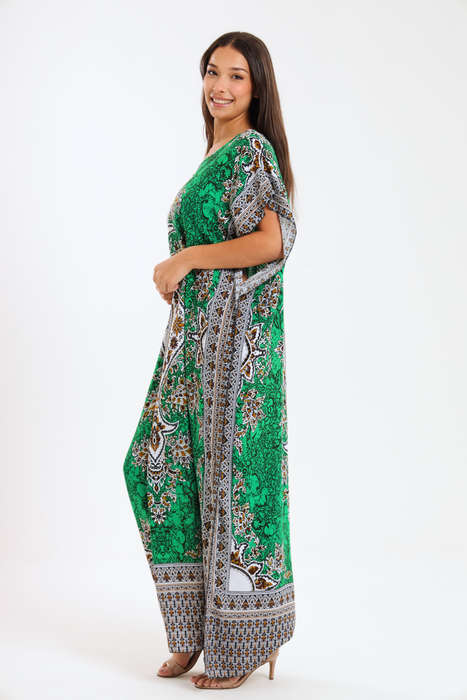 Athena Floral Print Cotton Kaftan Maxi Dress
