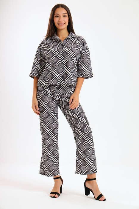 Leah Abstract Print Ladies 2 Piece Shirt and Trouser Co-Ord Set