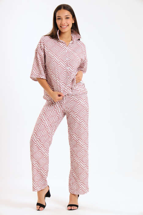 Leah Abstract Print Ladies 2 Piece Shirt and Trouser Co-Ord Set