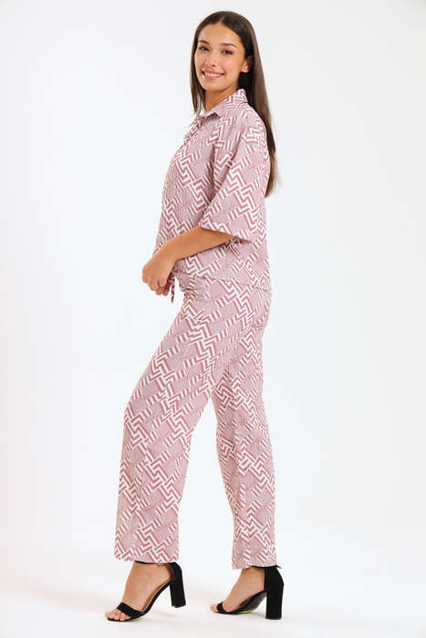 Leah Abstract Print Ladies 2 Piece Shirt and Trouser Co-Ord Set