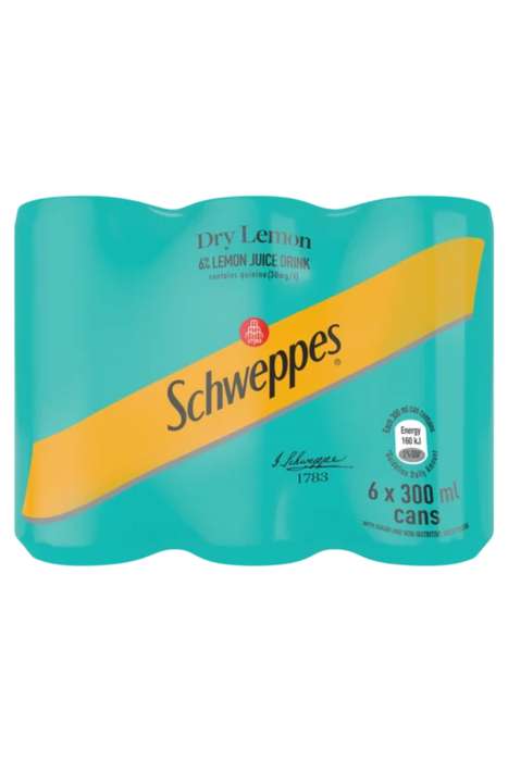 Schweppes Dry Lemon Soft Drink Cans 6 x 300ml