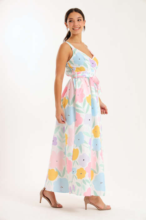 Scottie Floral Printed Sleeveless Maxi Dress With Pockets
