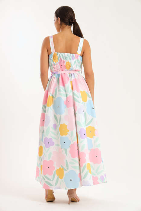 Scottie Floral Printed Sleeveless Maxi Dress With Pockets