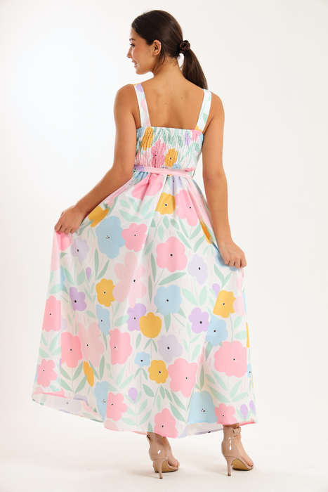 Scottie Floral Printed Sleeveless Maxi Dress With Pockets