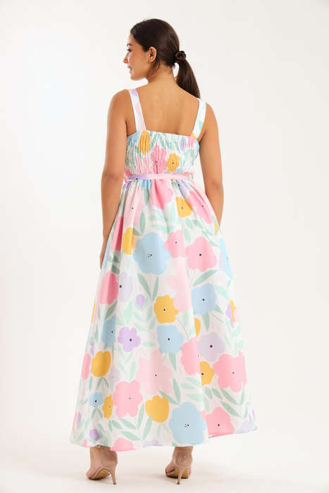 Scottie Floral Printed Sleeveless Maxi Dress With Pockets