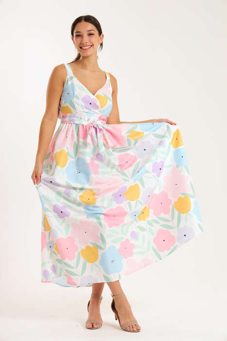 Scottie Floral Printed Sleeveless Maxi Dress With Pockets