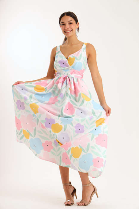 Scottie Floral Printed Sleeveless Maxi Dress With Pockets