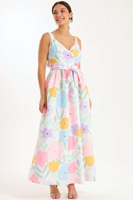 Scottie Floral Printed Sleeveless Maxi Dress With Pockets