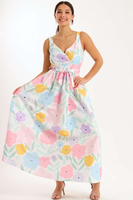 Scottie Floral Printed Sleeveless Maxi Dress With Pockets
