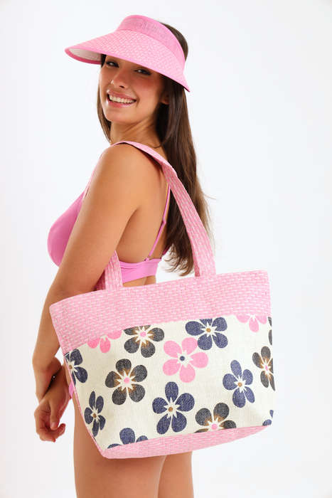 Senza® Large Capacity Canvas Stripe Tote Beach Bag With Matching Hat