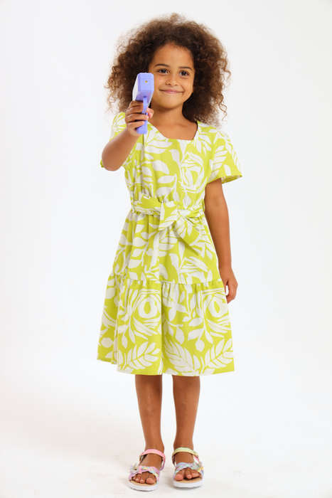 Girls Floral Printed Belted Short Sleeve Dress 2 to 7 Years