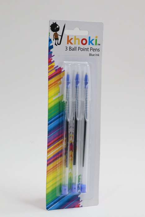 Khoki 3 Pcs Ball Point Blue School Pens