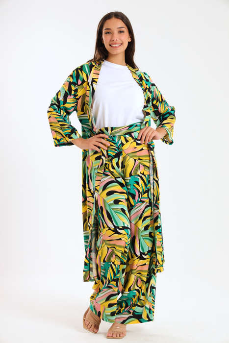 Ladies Hudson 2 Piece Printed Pants &amp; Kimono Summer Set With Free Bodysuit to Match