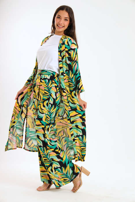 Ladies Hudson 2 Piece Printed Pants &amp; Kimono Summer Set With Free Bodysuit to Match