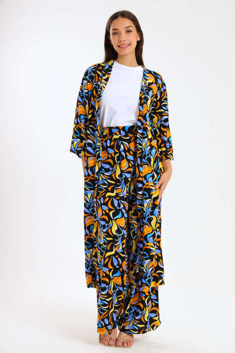 Ladies Hudson 2 Piece Printed Pants &amp; Kimono Summer Set With Free Bodysuit to Match