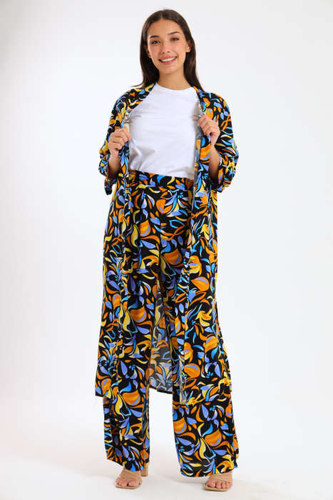 Ladies Hudson 2 Piece Printed Pants &amp; Kimono Summer Set With Free Bodysuit to Match