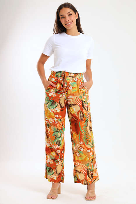 Ladies Summer Trill Floral Printed Wide Leg Pants With Pockets
