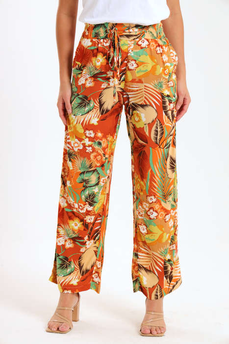 Ladies Summer Trill Floral Printed Wide Leg Pants With Pockets