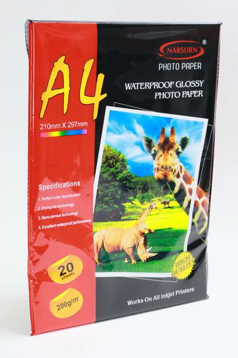 4R Waterproof Glossy Photo Paper Pack Of 20 Sheets 210mm X 297mm