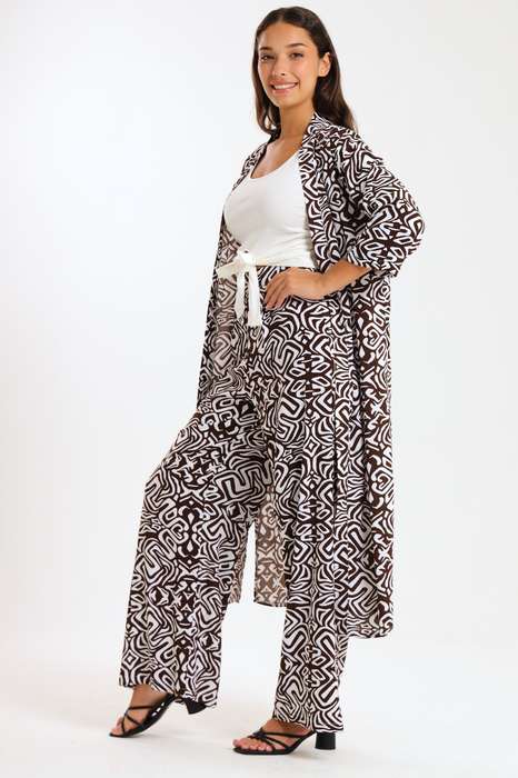 Ladies Hudson 2 Piece Printed Pants &amp; Kimono Summer Set With Free Bodysuit to Match